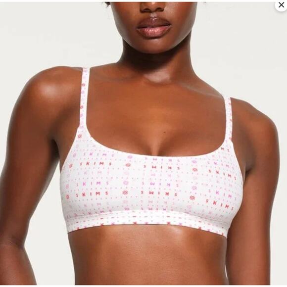 Skims Fits Everybody Scoop Pink Fair Isle Bralette NWOT Size Small - Picture 1 of 5